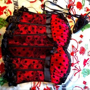 Polka dot Red and Black Zip up Corset